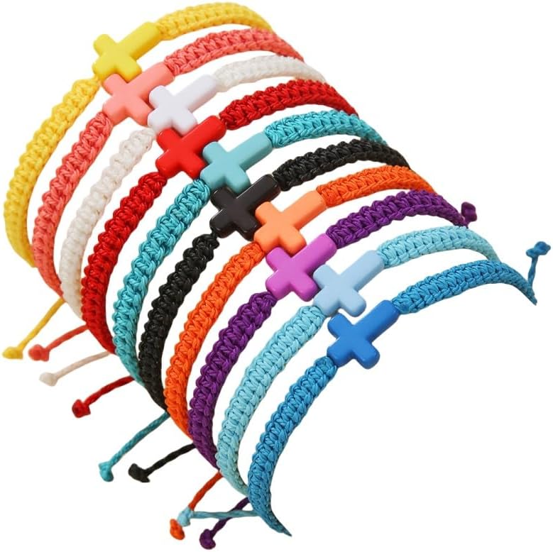 SCRDPRAD Adjustable Handmade Cross Braided Rope Bracelet for Christian Colorful Matching Couple Charm Jewelry Inspirational Religious Woven Bracelet Birthday Easter Thanksgiving Christmas Gifts - Image 1
